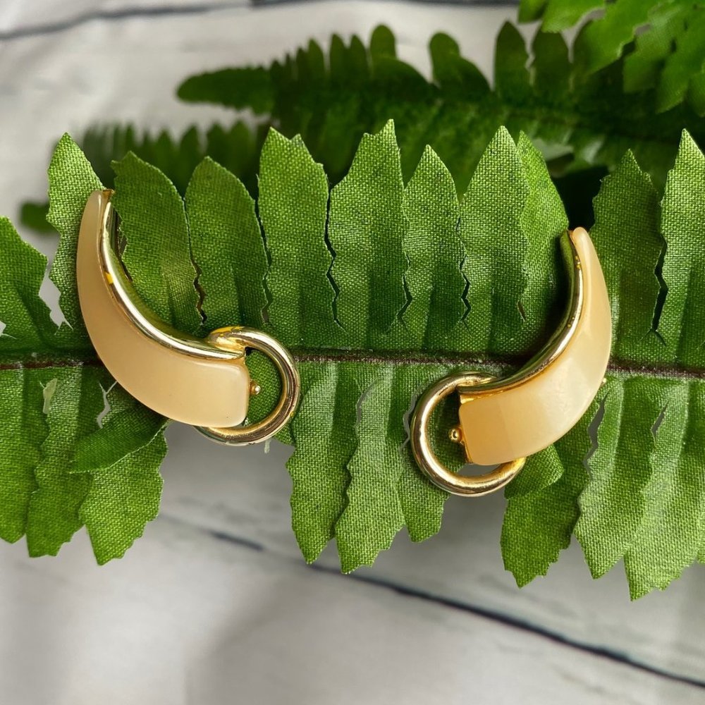 Vintage 1940's Clip Earrings Yellow crescent shape